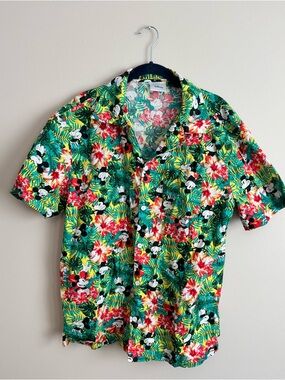 Disney Mickey Mouse Tropical Hibiscus Hawaiian Shirt unisex L Floral Aloha